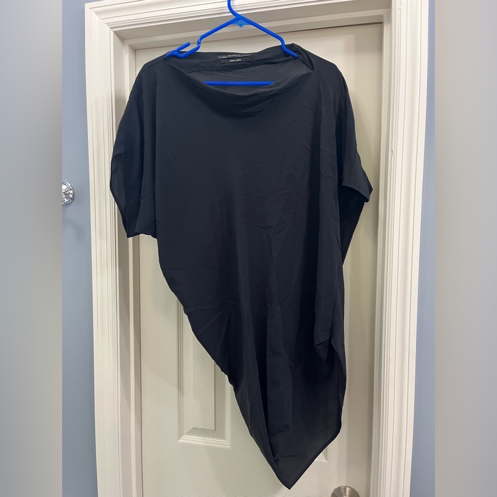 All Saints asymmetrical black silk top